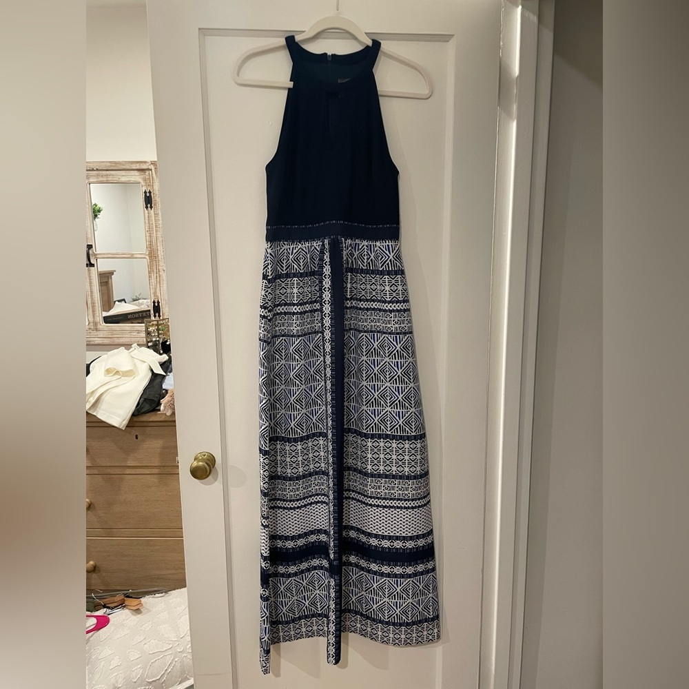 Vince Camuto Blue and White Halter Maxi Sundress